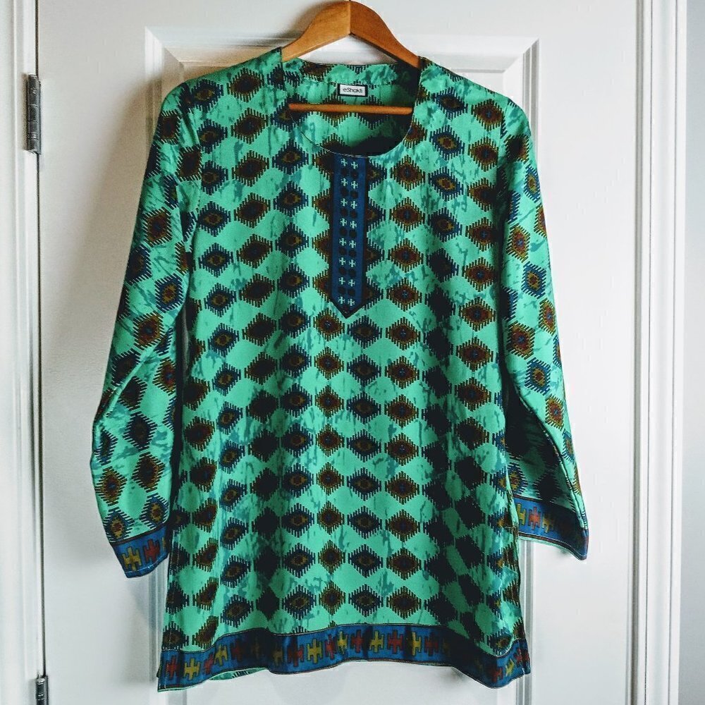 eShakti Multicolor Aztec Print Silk Tunic Top
